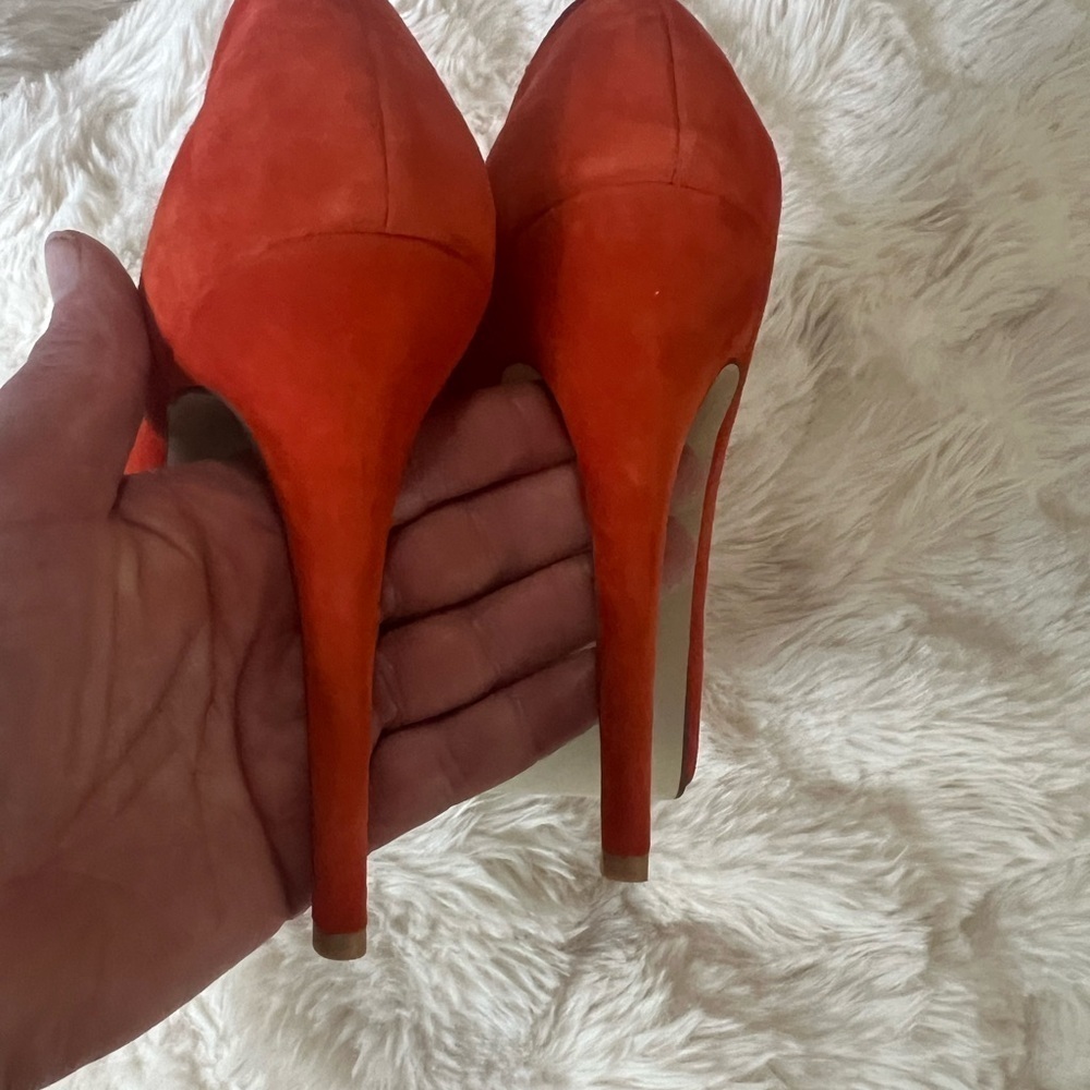 Jeffrey Campbell Orange Fuschia Purple Suede Bow Platform Heels 9.5 - Picture 5 of 12